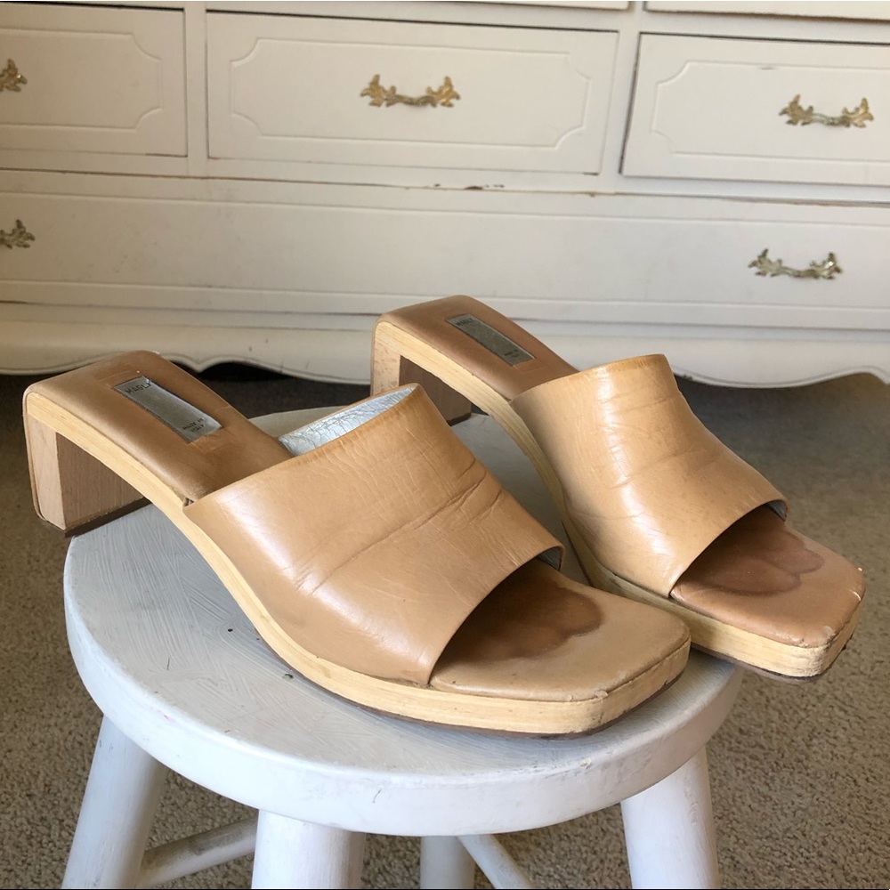 Bruno Magli Vintage Tan Nude Mule Sandal Heels 38 - Picture 4 of 7